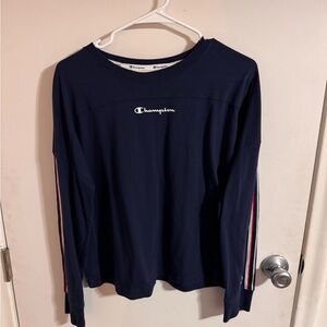 Champion Dark Blue Long Sleeve with Striped Sleeves